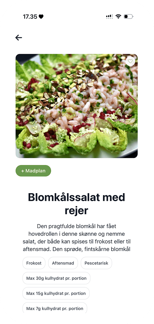 Foodzoomer app – opskrift med blomkålssalat med rejer